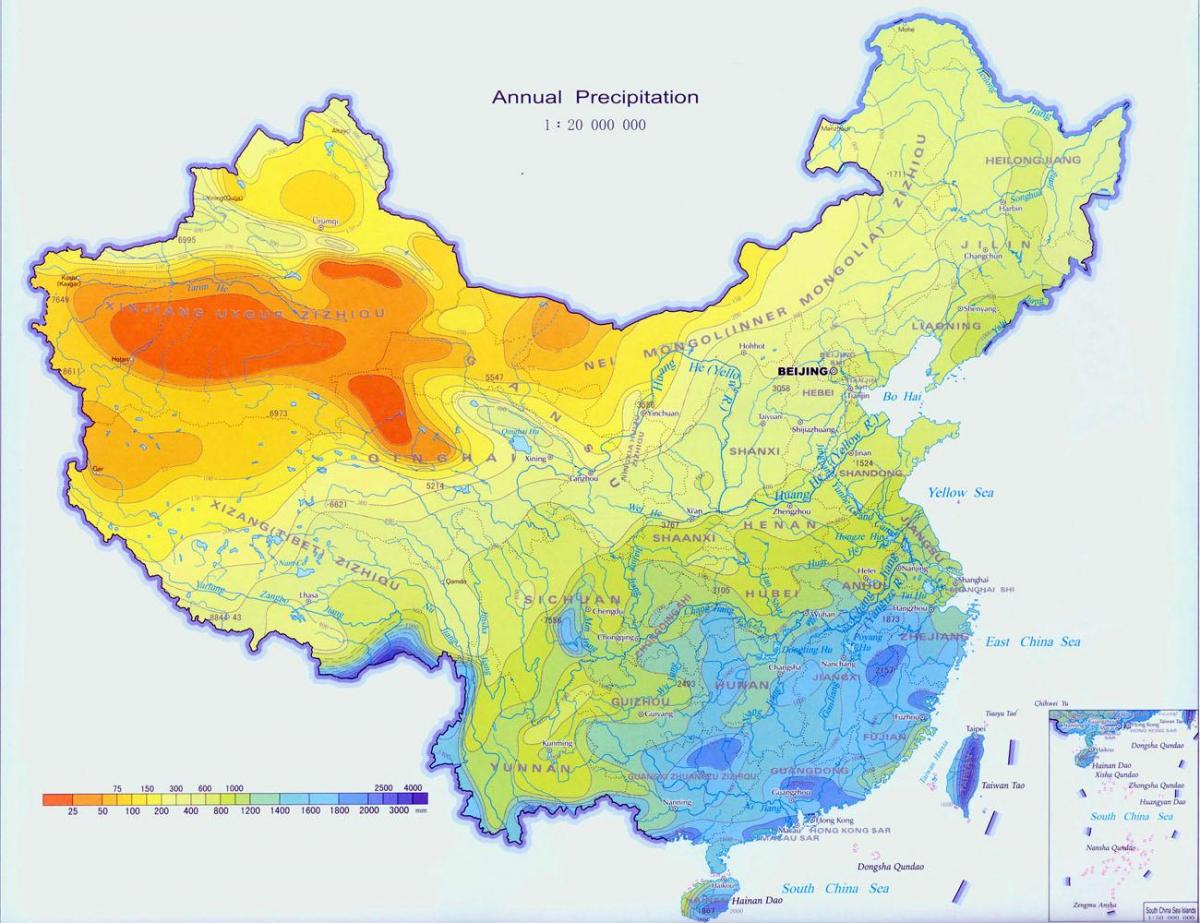 Chiny deszczowej mapie
