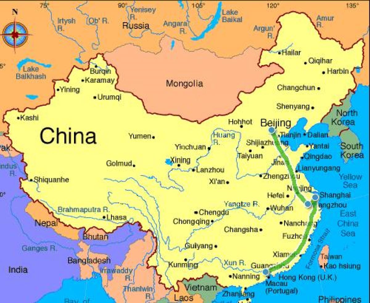 Chiny stały ląd mapie