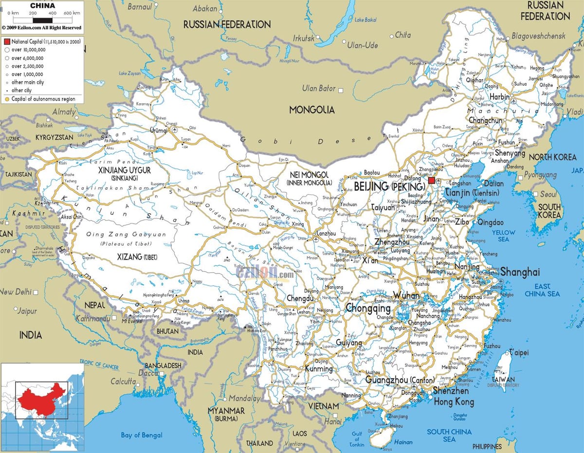 Chiny drogach mapie