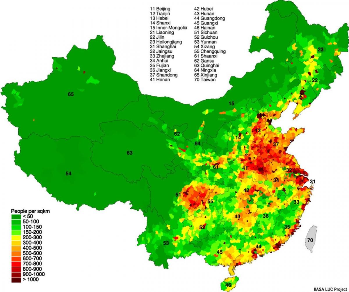 mapa rozkładu populacji Chin