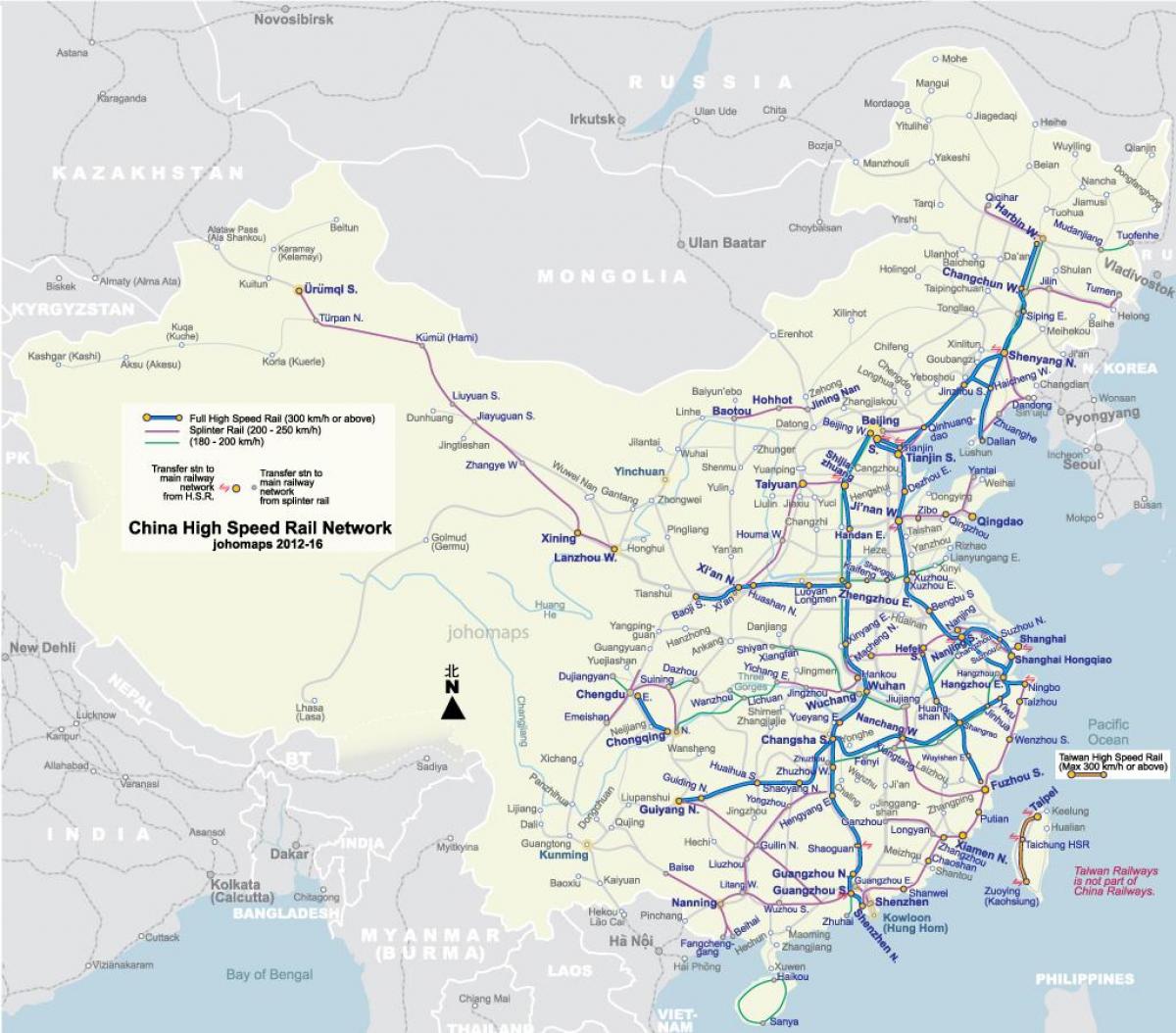 szybkiej kolei w Chinach na mapie