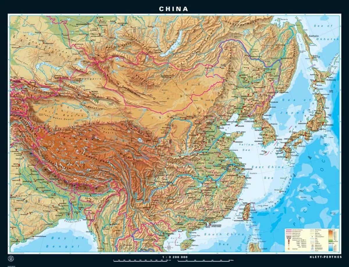 fizyczno-geograficzne mapy Chin