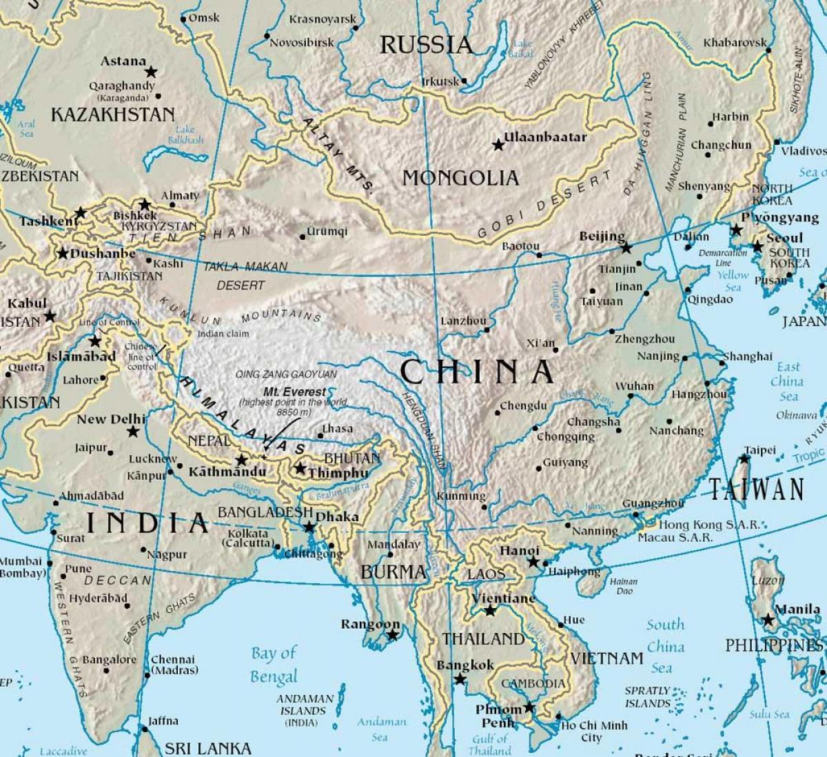 mapa Chin z góry