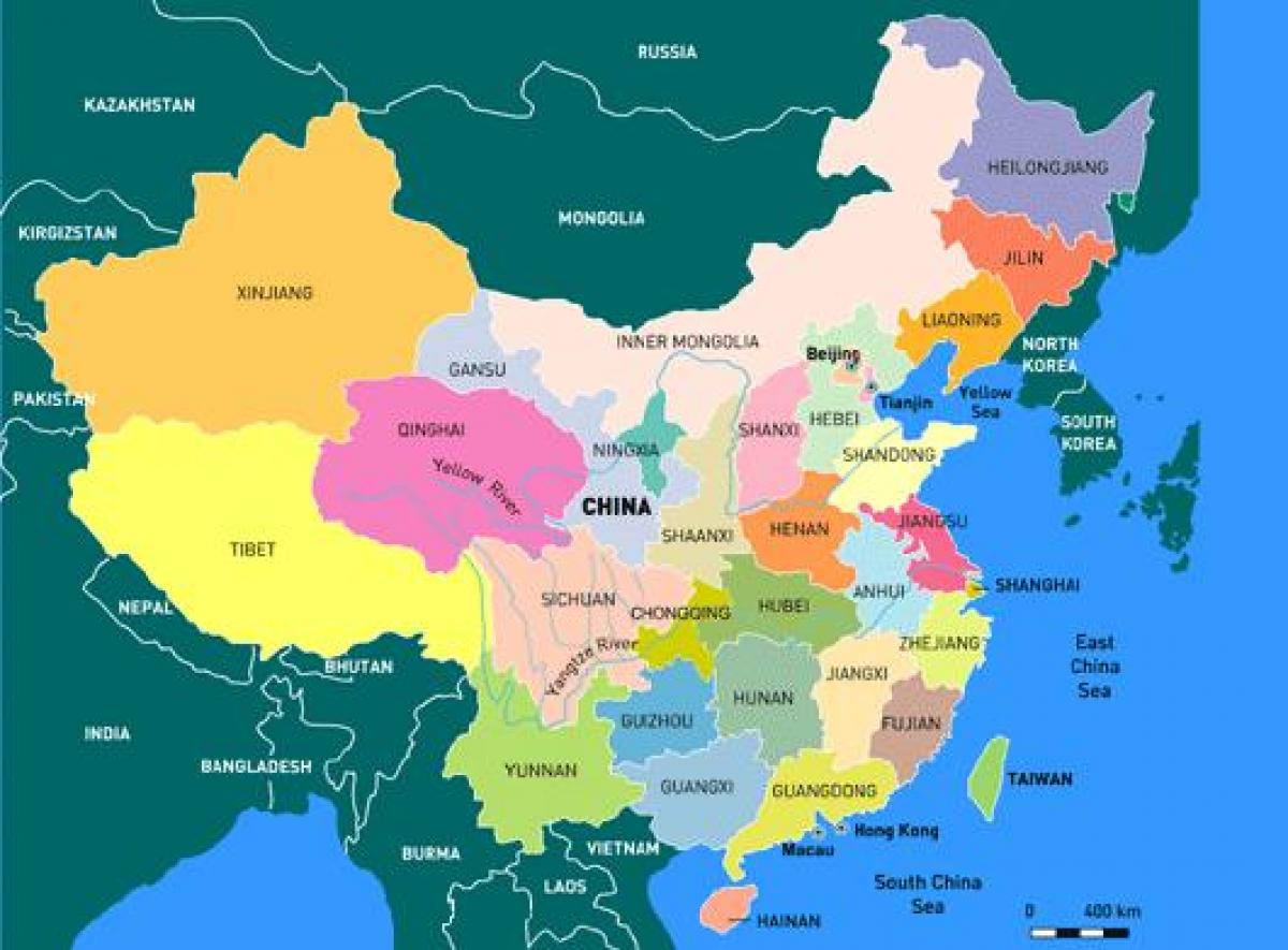 Prowincji Chiny mapa w języku angielskim