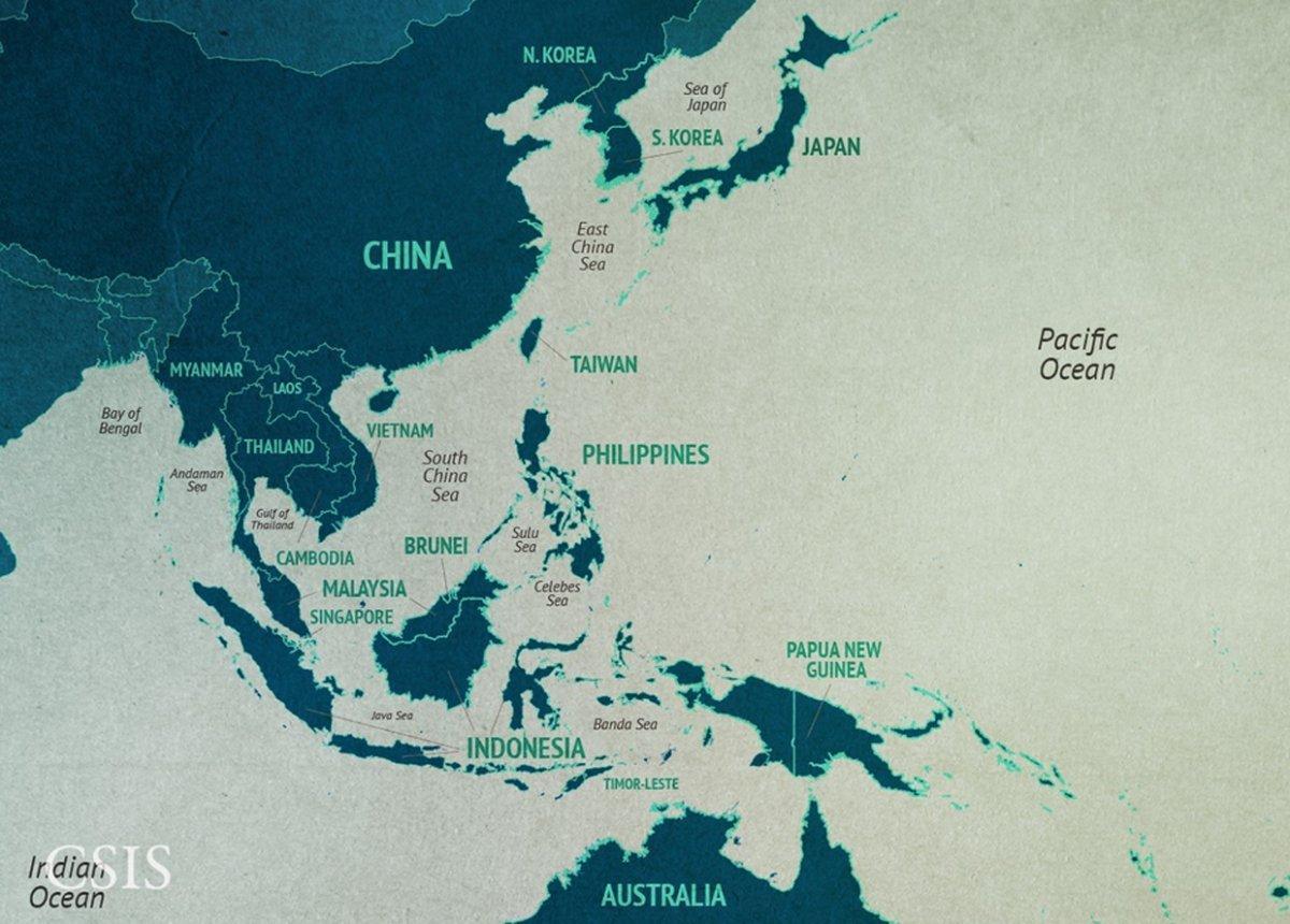 Chiny morze południowochińskie mapa