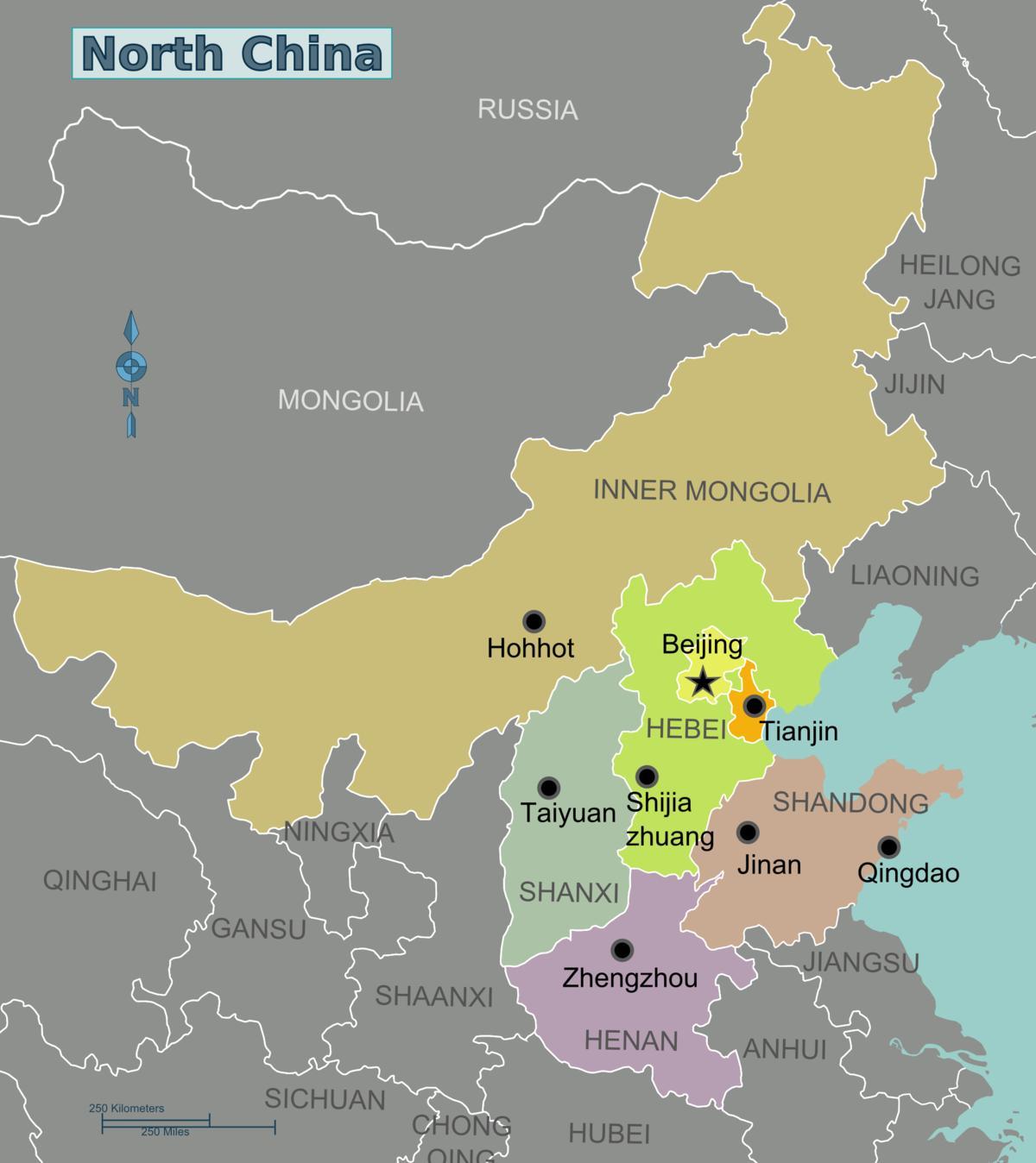 mapa Północnych Chin
