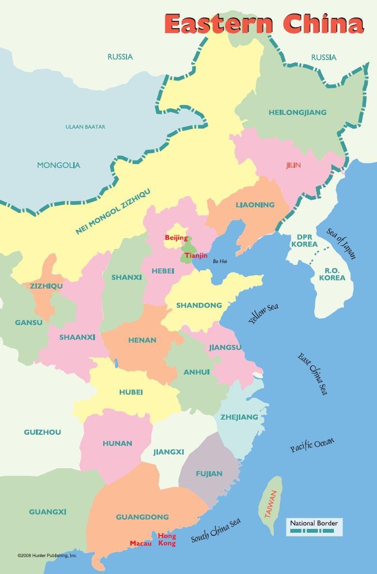 mapa wschodniego Chin