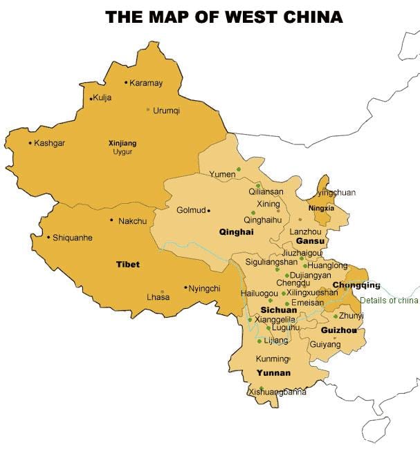 mapa Zachodnich Chin