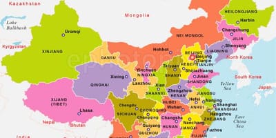 Mapa Chin z państwami
