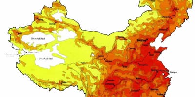 Gęstość zaludnienia Chin mapa