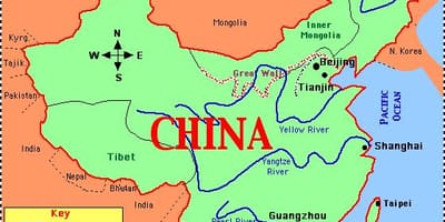 Chiny mapa z rzekami i górami